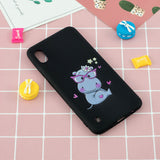 For Samsung A10 Cartoon Lovely Coloured Painted Soft TPU Back Cover Non-slip Shockproof Full Protective Case with Lanyard black