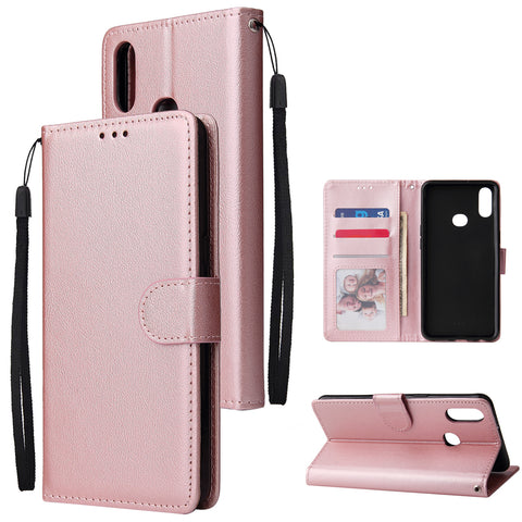 For Samsung A10S A20S Cellphone Cover Mobile Phone Shell Buckle Closure Cards Slots PU Leather Smart Shell with Wallet Overall Protection rose