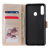 For Samsung A10S A20S Cellphone Cover Mobile Phone Shell Buckle Closure Cards Slots PU Leather Smart Shell with Wallet Overall Protection gold