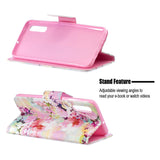 For Samsung A50/A70 Smartphone Case Overall Protective Phone Shell Lovely PU Leather Cellphone Cover with Card Slots  Watercolor flower