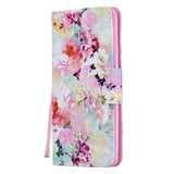 For Samsung A50/A70 Smartphone Case Overall Protective Phone Shell Lovely PU Leather Cellphone Cover with Card Slots  Watercolor flower