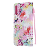 For Samsung A50/A70 Smartphone Case Overall Protective Phone Shell Lovely PU Leather Cellphone Cover with Card Slots  Watercolor flower