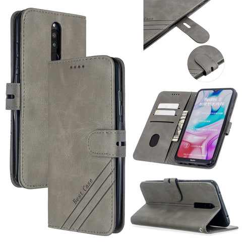 For Redmi Note 8T/Redmi 8/Redmi 8A Case Soft Leather Cover with Denim Texture Precise Cutouts Wallet Design Buckle Closure Smartphone Shell  gray