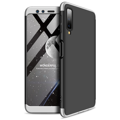 For Samsung A7 2018 3 in 1 360 Degree Non-slip Shockproof Full Protective Case Silver black silver_Samsung A7 2018
