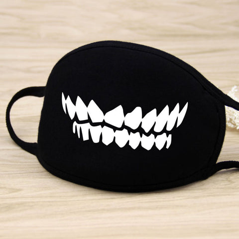 Men Women Riding Cotton Mask Dust-proof Fashion Black Facial Expression Teeth Warm Mask KZ-3015