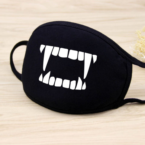 Men Women Riding Cotton Mask Dust-proof Fashion Black Facial Expression Teeth Warm Mask KZ-3031