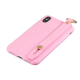 For Samsung A7 2018 Simple Solid Color Chic Wrist Rope Bracket Matte TPU Anti-scratch Non-slip Protective Cover Back Case 5 dark pink