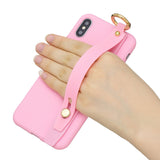 For Samsung A7 2018 Simple Solid Color Chic Wrist Rope Bracket Matte TPU Anti-scratch Non-slip Protective Cover Back Case 5 dark pink