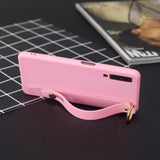 For Samsung A7 2018 Simple Solid Color Chic Wrist Rope Bracket Matte TPU Anti-scratch Non-slip Protective Cover Back Case 5 dark pink