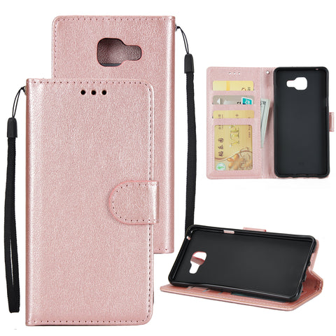 For Samsung On7-2016/J7 Prime Protective Cover PU Cell Phone Case with Card Slot Rose gold