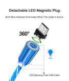 Three Colors Lighting Streamer Magnetic Suction Data Cable 360 Degree Magnetic Suction Data Line type-C connector