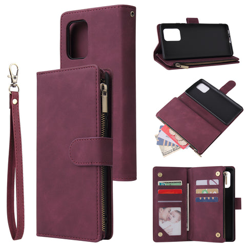 For Samsung S10 Lite 2020 Mobile Phone Case Wallet Design Zipper Closure Overall Protection Cellphone Cover  5 wine red