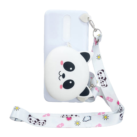 For OPPO F11/F11 Pro Cellphone Case Mobile Phone TPU Shell Shockproof Cover with Cartoon Cat Pig Panda Coin Purse Lovely Shoulder Starp  White