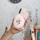 For Redmi Note 8/8T/8 Pro Cellphone Case Mobile Phone Shell Shockproof TPU Cover with Cartoon Cat Pig Panda Coin Purse Lovely Shoulder Starp  Pink