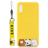 For Samsung A10 Cartoon Lovely Coloured Painted Soft TPU Back Cover Non-slip Shockproof Full Protective Case with Lanyard yellow