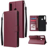 For Samsung A10S A20S Cellphone Cover Mobile Phone Shell Buckle Closure Cards Slots PU Leather Smart Shell with Wallet Overall Protection wine red