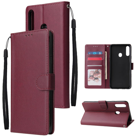 For Samsung A10S A20S Cellphone Cover Mobile Phone Shell Buckle Closure Cards Slots PU Leather Smart Shell with Wallet Overall Protection wine red