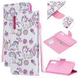For Samsung A50/A70 Smartphone Case Overall Protective Phone Shell Lovely PU Leather Cellphone Cover with Card Slots  Ice cream unicorn