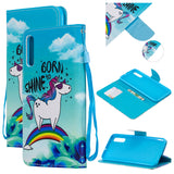 For Samsung A50/A70 Smartphone Case Overall Protective Phone Shell Lovely PU Leather Cellphone Cover with Card Slots  Rainbow horse