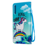 For Samsung A50/A70 Smartphone Case Overall Protective Phone Shell Lovely PU Leather Cellphone Cover with Card Slots  Rainbow horse