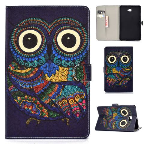 For Samsung T580 PU Laptop Protective Case with Front Snap Color Painted Smart Stay Cover  owl