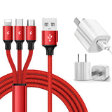 SIMU 1.2M Data Cable Of One Drag Three 2.4A Braided Fast Charging Mobile Phone Cable With USB Charging Plug blue