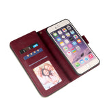 For Iphone 6/6s/6 Plus/6s Plus/7 Plus/8 Plus Pu Leather  Mobile Phone Cover Zipper Card Bag + Wrist Strap Red wine