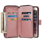 For Iphone 6/6s/6 Plus/6s Plus/7 Plus/8 Plus Pu Leather  Mobile Phone Cover Zipper Card Bag + Wrist Strap Rose gold