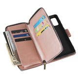For Samsung A01/A21/A31/A41/A51 Pu Leather  Mobile Phone Cover Zipper Card Bag + Wrist Strap Rose gold