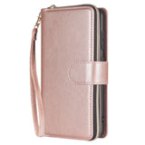 For Samsung A01/A21/A31/A41/A51 Pu Leather  Mobile Phone Cover Zipper Card Bag + Wrist Strap Rose gold