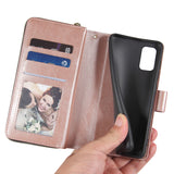 For Samsung A01/A21/A31/A41/A51 Pu Leather  Mobile Phone Cover Zipper Card Bag + Wrist Strap Rose gold