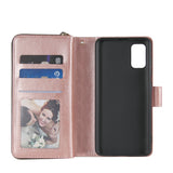 For Samsung A01/A21/A31/A41/A51 Pu Leather  Mobile Phone Cover Zipper Card Bag + Wrist Strap Rose gold