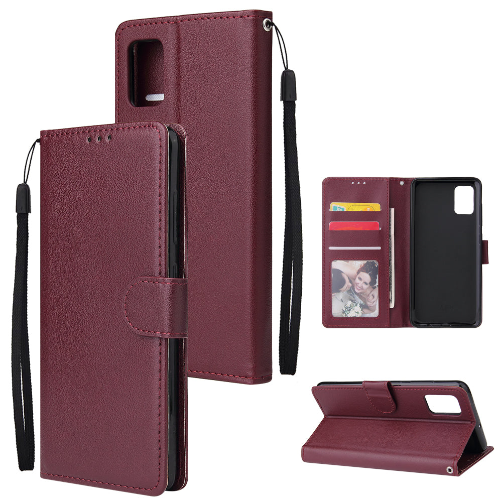 For Samsung A51 Phone Case PU Leather Shell All-round Protection Precise Cutout Wallet Design Cellphone Cover  Wine red