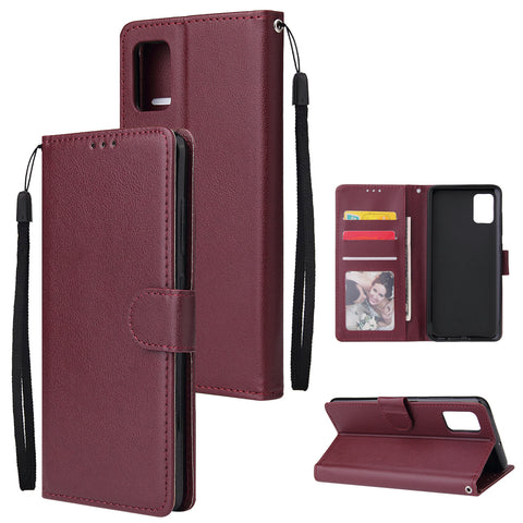For Samsung A51 Phone Case PU Leather Shell All-round Protection Precise Cutout Wallet Design Cellphone Cover  Wine red
