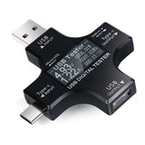 Digital Voltmete Type-C/USB Tester Measuring Voltage Current Smart Amperemeter Ammeter Detector Overcurrent Protection Safety Charger Indicator black