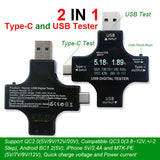 Digital Voltmete Type-C/USB Tester Measuring Voltage Current Smart Amperemeter Ammeter Detector Overcurrent Protection Safety Charger Indicator black