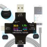 Digital Voltmete Type-C/USB Tester Measuring Voltage Current Smart Amperemeter Ammeter Detector Overcurrent Protection Safety Charger Indicator black