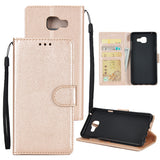For Samsung On7-2016/J7 Prime Protective Cover PU Cell Phone Case with Card Slot Golden