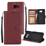 For Samsung On7-2016/J7 Prime Protective Cover PU Cell Phone Case with Card Slot  wine Red