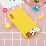 For Samsung A10 Cartoon Lovely Coloured Painted Soft TPU Back Cover Non-slip Shockproof Full Protective Case with Lanyard yellow