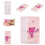 For Samsung A10 Cartoon Lovely Coloured Painted Soft TPU Back Cover Non-slip Shockproof Full Protective Case with Lanyard Light pink