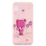 For Samsung A10 Cartoon Lovely Coloured Painted Soft TPU Back Cover Non-slip Shockproof Full Protective Case with Lanyard Light pink