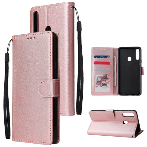 For Samsung A10S A20S Cellphone Cover Mobile Phone Shell Buckle Closure Cards Slots PU Leather Smart Shell with Wallet Overall Protection rose