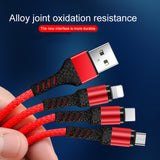 SIMU 3-in-1 Weave 1.2M Mobile Phone Peripheral Safe Charging Data Cable Set black