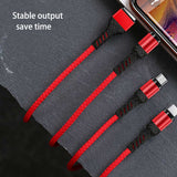 SIMU 3-in-1 Weave 1.2M Mobile Phone Peripheral Safe Charging Data Cable Set red