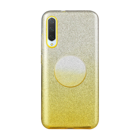 For Samsung A10/A50/A30S/A70/A20S Phone Case Gradient Color Glitter Powder Phone Cover with Airbag Bracket yellow