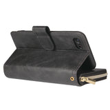 For Iphone 6/6s/6 Plus/6s Plus/7 Plus/8 Plus Pu Leather  Mobile Phone Cover Zipper Card Bag + Wrist Strap black