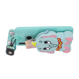For HUAWEI Y6 2019 Y7 2019 Y9 2019 Cartoon Full Protective TPU Mobile Phone Cover with Mini Coin Purse+Cartoon Hanging Lanyard 2 light blue elephant