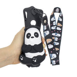 For HUAWEI Y6 2019 Y7 2019 Y9 2019 Cartoon Full Protective TPU Mobile Phone Cover with Mini Coin Purse+Cartoon Hanging Lanyard 5 black striped bears
