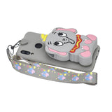 For HUAWEI Y6 2019 Y7 2019 Y9 2019 Cartoon Full Protective TPU Mobile Phone Cover with Mini Coin Purse+Cartoon Hanging Lanyard 8 grey elephant
